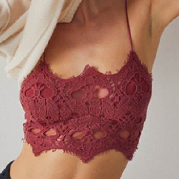 FP One Large Top Athena Scallop Crochet Bralette Free People in red tulip - Picture 7 of 11